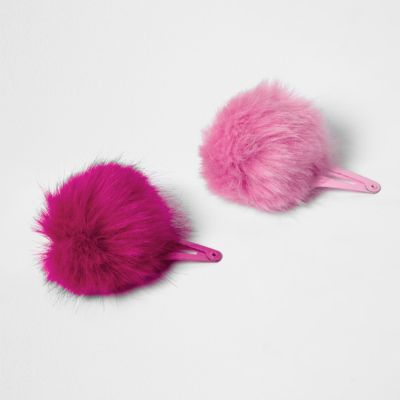 Girls pink pom pom hair clips